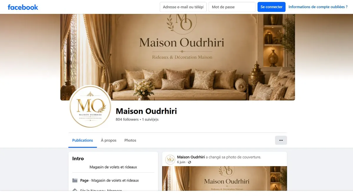 Capture réelle de la page Facebook Maison Oudrhiri